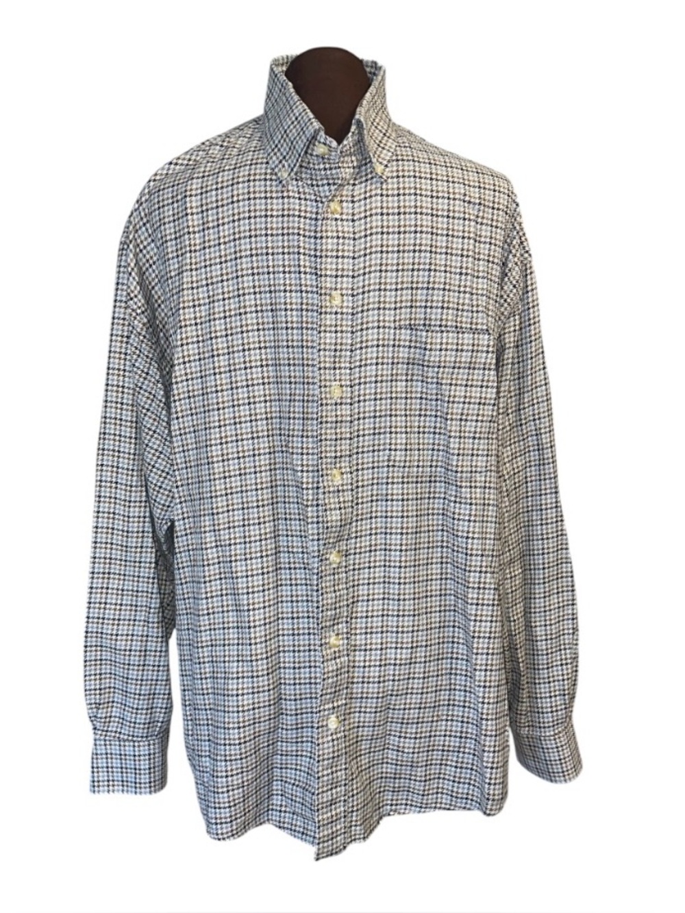 BURBERRY London Men's Black Brown Houndstooth Long Sleeve Button Down Shirt XL